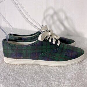 Vintage Hanes Her Way Green Blue Plaid Canvas Lace Up Sneakers 8